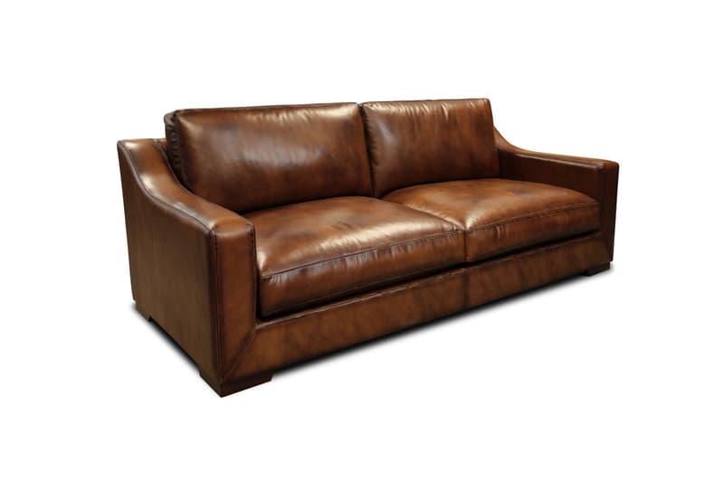 Ramba 100% Top Grain Leather Contemporary Loveseat Sofa with Deep Seat