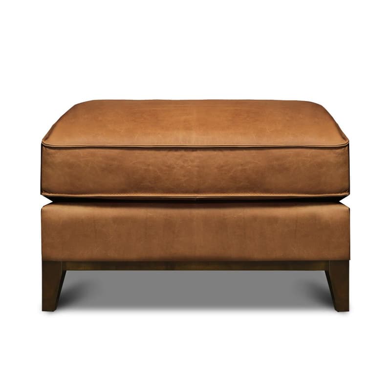 Metropole 100% Top Grain Pull Up Leather Mid-century Ottoman