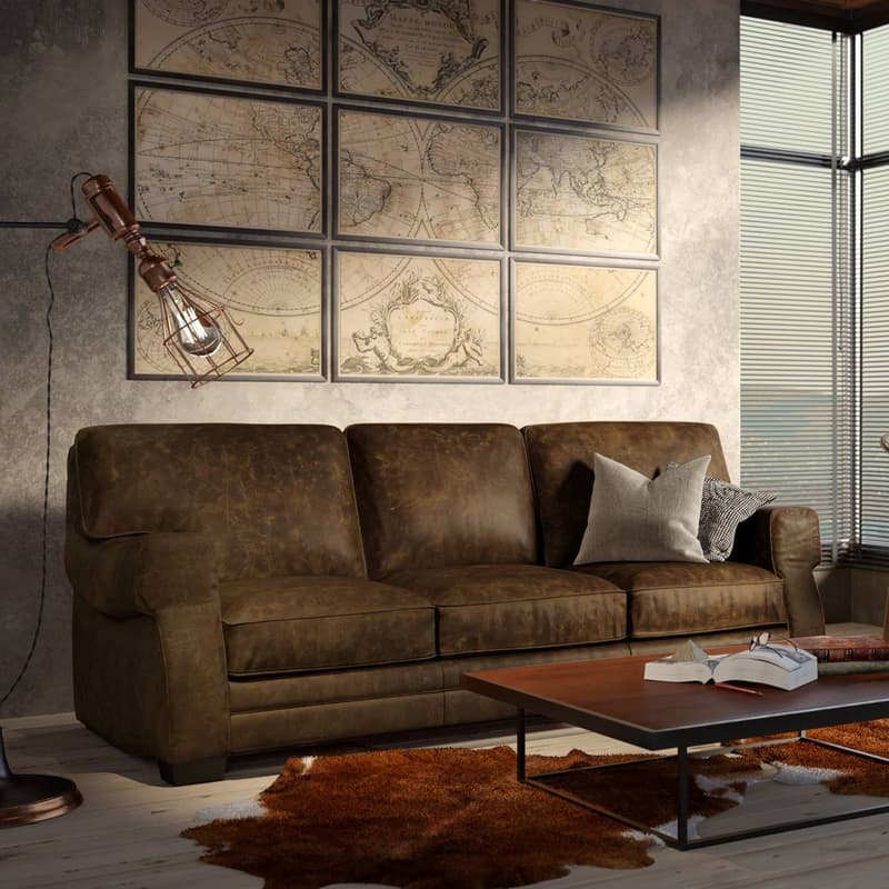 Cordova 100% Top Grain Leather Mid-century Sofa